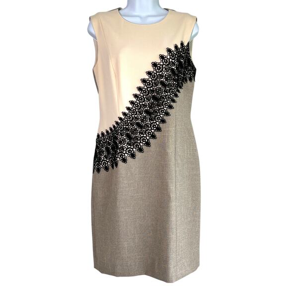 Antonio Melani Womens Crochet Detail Sheath Dress Cream Brown Size 6 Career - Picture 1 of 4